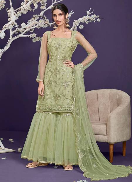 Pista Green Colour Latest Heavy Festive Wear Butterfly Net With Embroidered Sharara Collection 2324-D